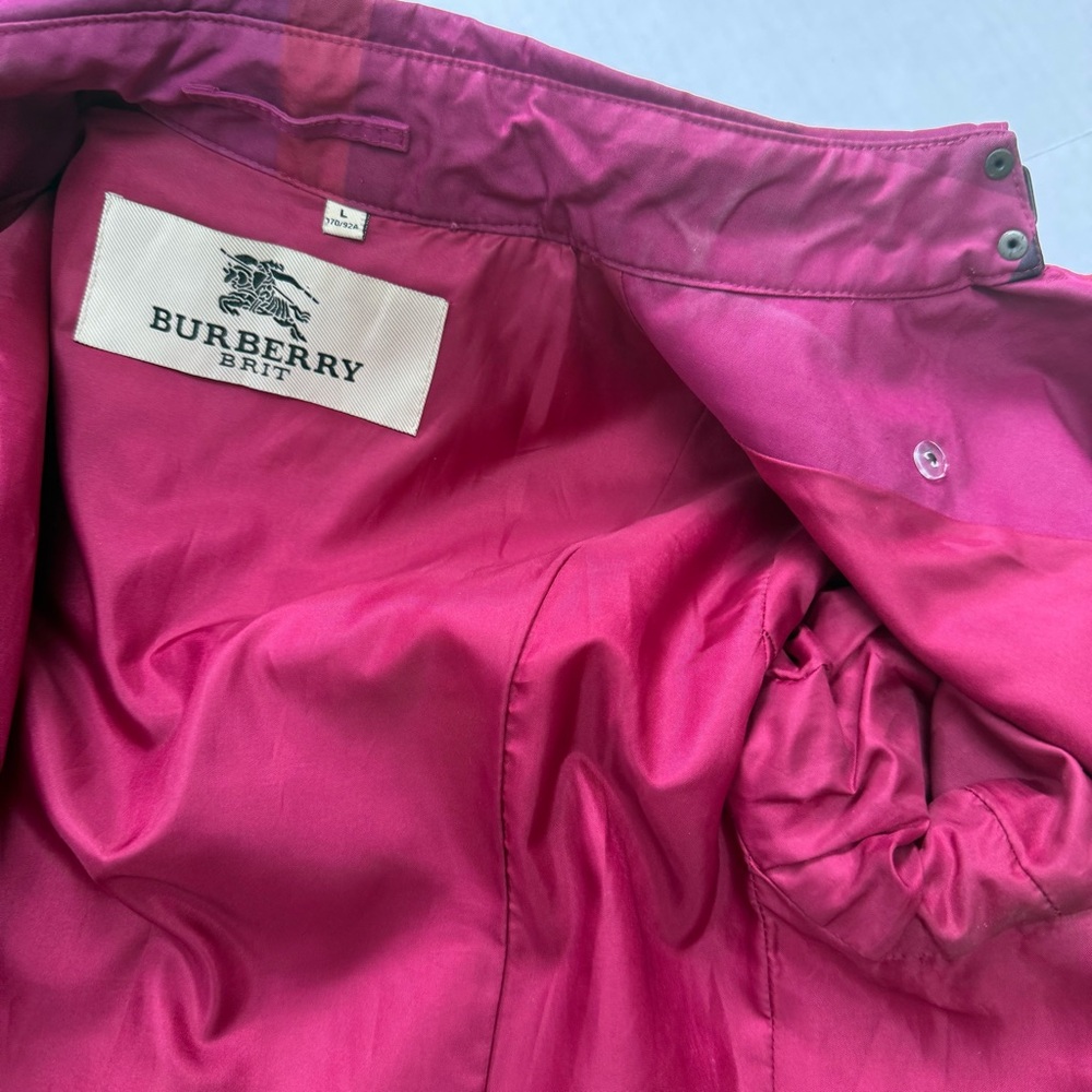 Burberry Brit Women's Pink and Purple Plaid Trench Coat, Size L - Picture 16 of 16
